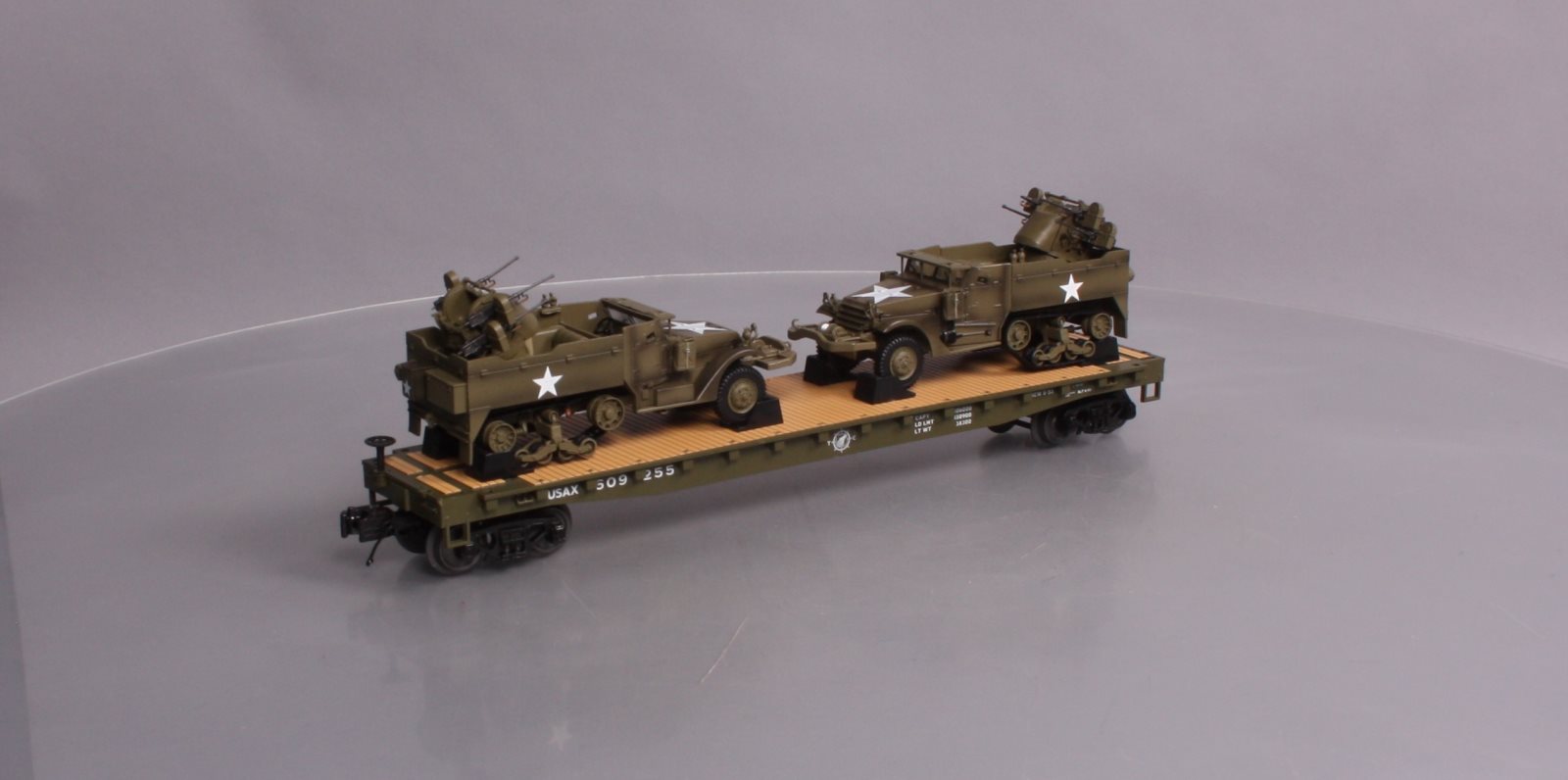 MTH 20-95327 O US Army Flatcar w/Half-Track M16 Scout Car #609255