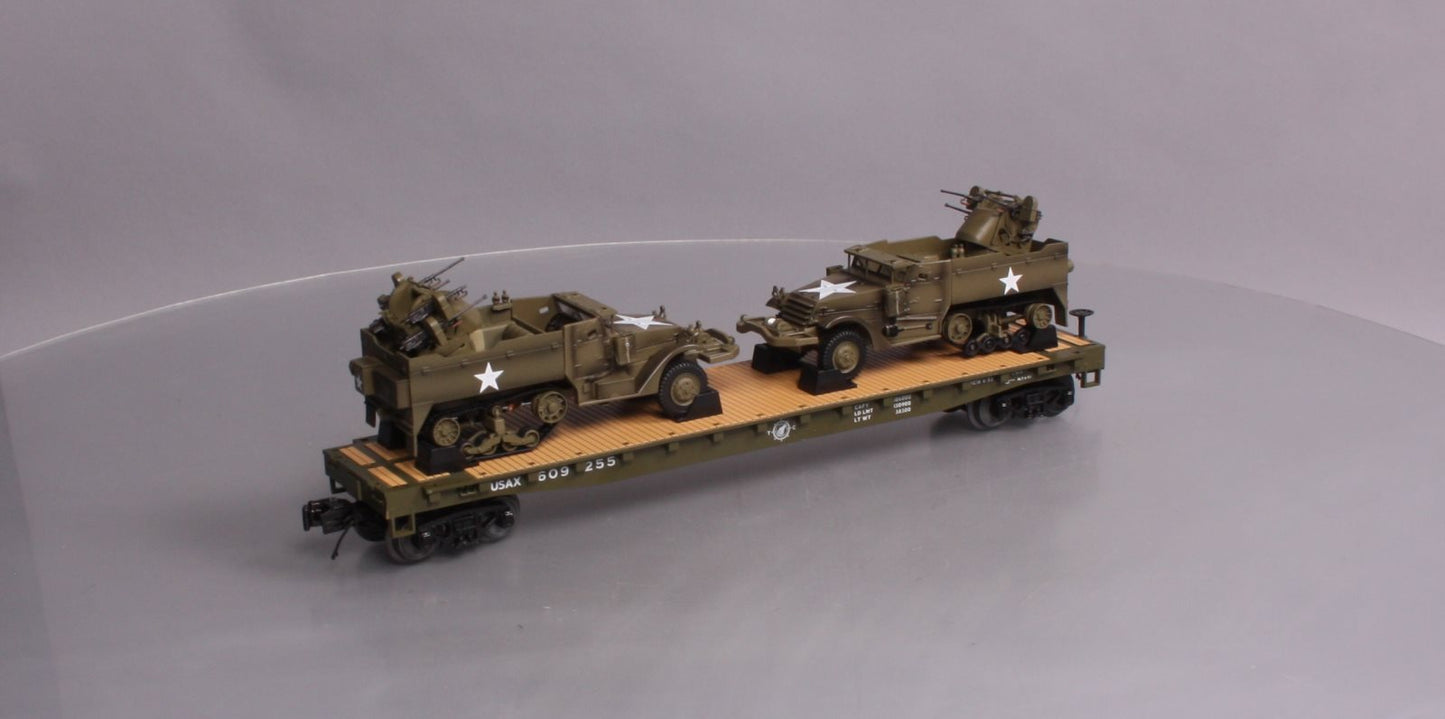 MTH 20-95327 O US Army Flatcar w/Half-Track M16 Scout Car #609255