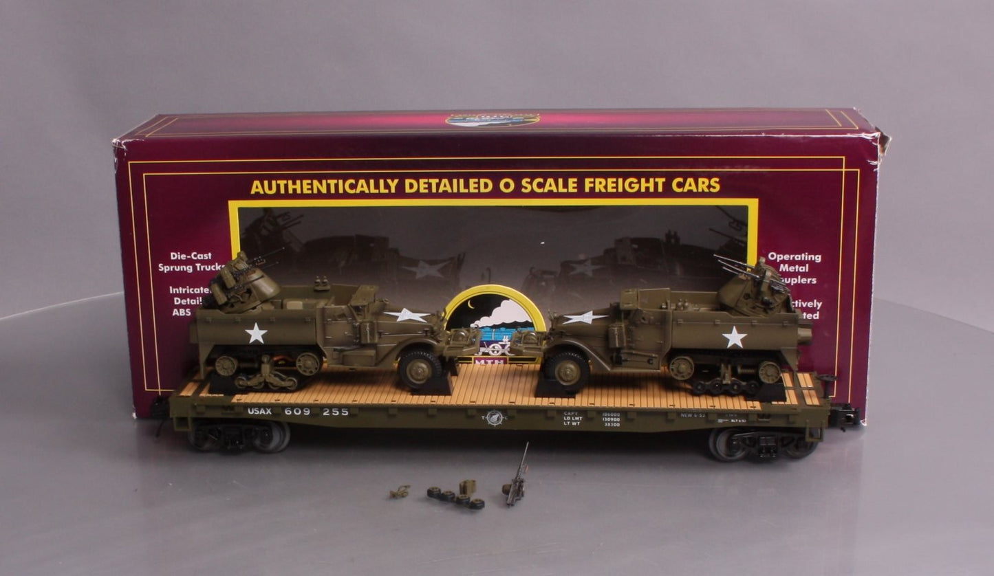 MTH 20-95327 O US Army Flatcar w/Half-Track M16 Scout Car #609255