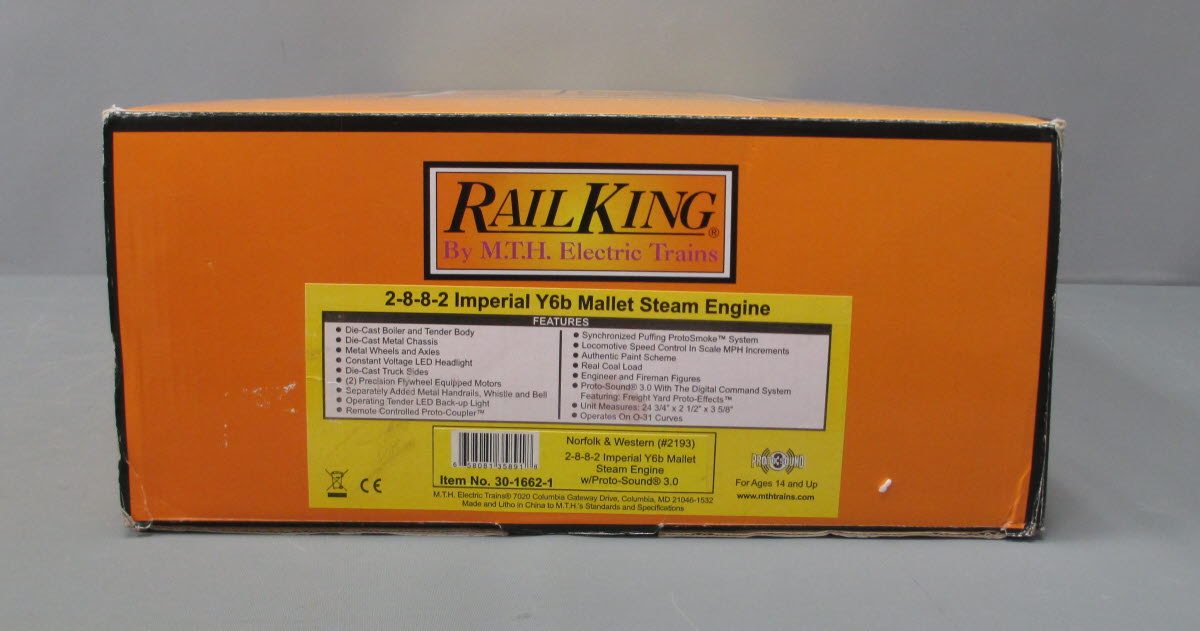 MTH 30-1662-1 O Norfolk & Western 2-8-8-2 Imperial Y6b Steam w/ P-S 3.0 #2193