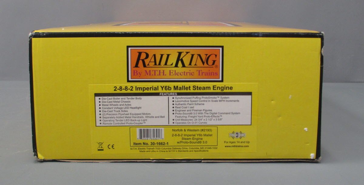 MTH 30-1662-1 O Norfolk & Western 2-8-8-2 Imperial Y6b Steam w/ P-S 3.0 #2193