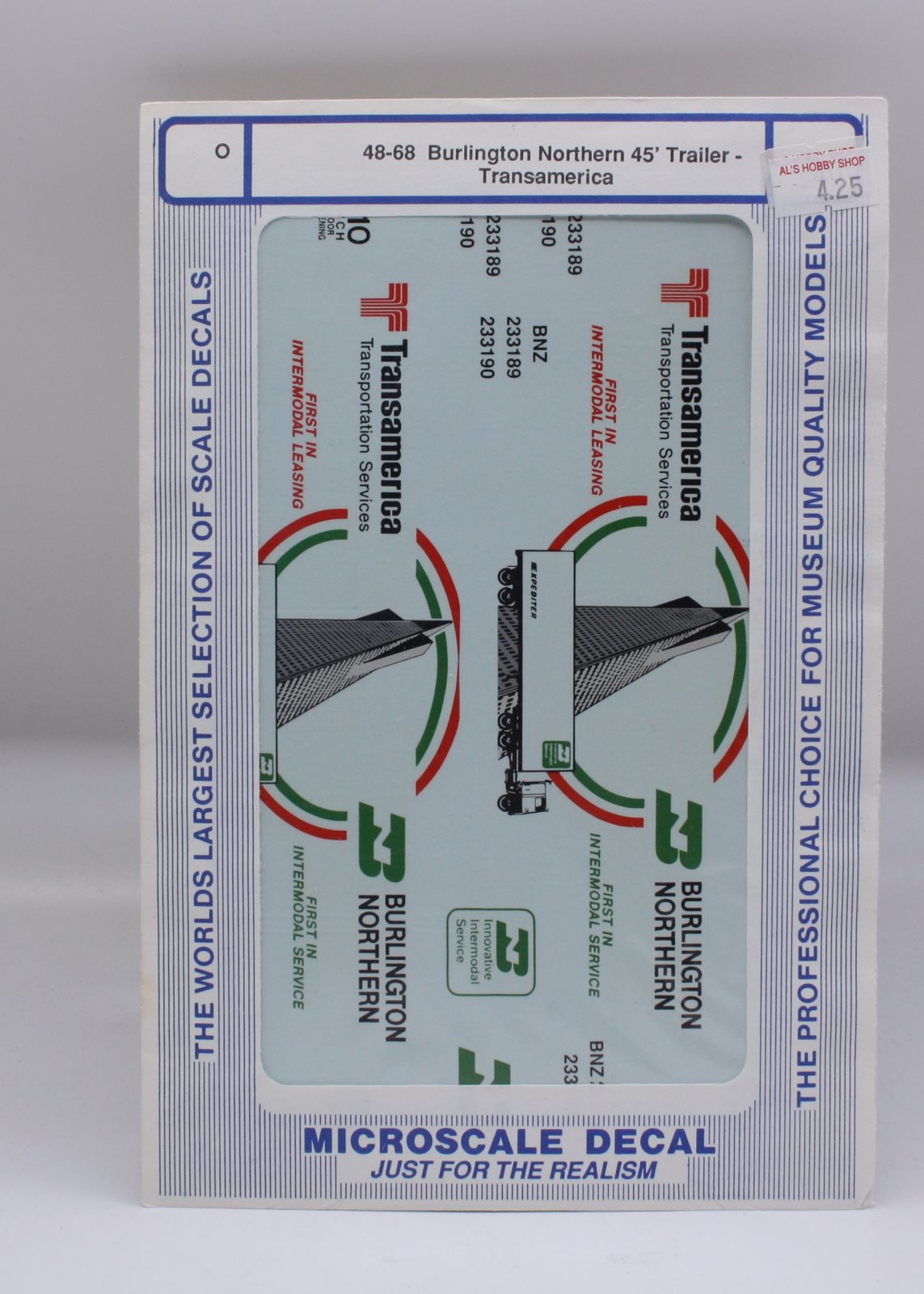 Microscale 48-68 O Burlington Northern Transamerica 45'' Trailer Decal Sheet