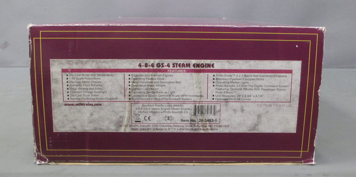 MTH 20-3483-1 Southern Pacific 4-8-4 GS-4 Steam Locomotive w/PS 3.0 #4449