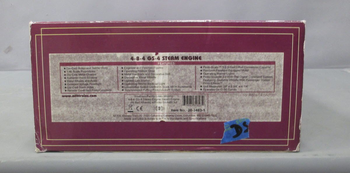 MTH 20-3483-1 Southern Pacific 4-8-4 GS-4 Steam Locomotive w/PS 3.0 #4449