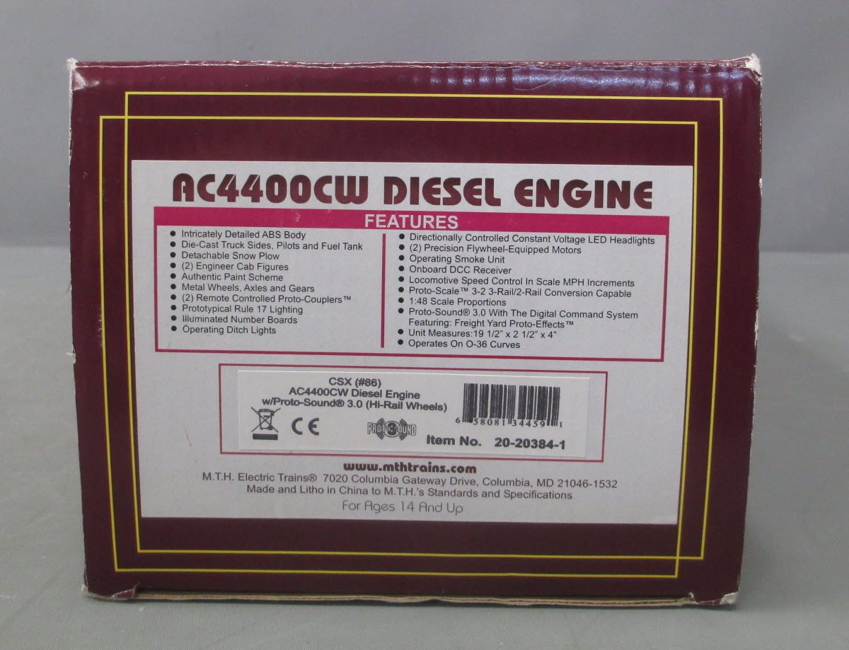 MTH 20-20384-1 CSX AC4400CW Diesel Engine w/PS3 #86 (Hi-Rail Wheels)