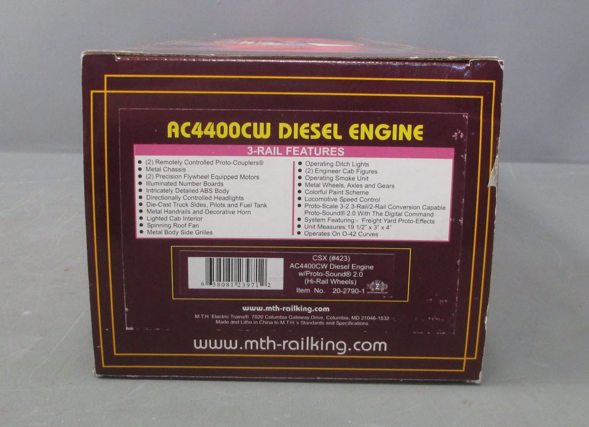MTH 20-2790-1 CSX AC4400cw Diesel Engine w/Proto-Sound 2.0 #423
