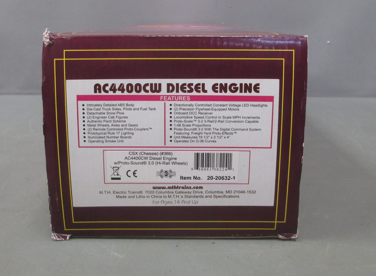 MTH 20-20632-1 CSX AC4400CW Diesel Engine w/PS 3.0 #366 (Hi-Rail) - 3-Rail
