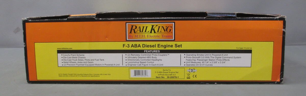 MTH 30-20078-1 Santa Fe F3 ABA Diesel Set w/Proto-Sound 3.0 #34L/34C/34B