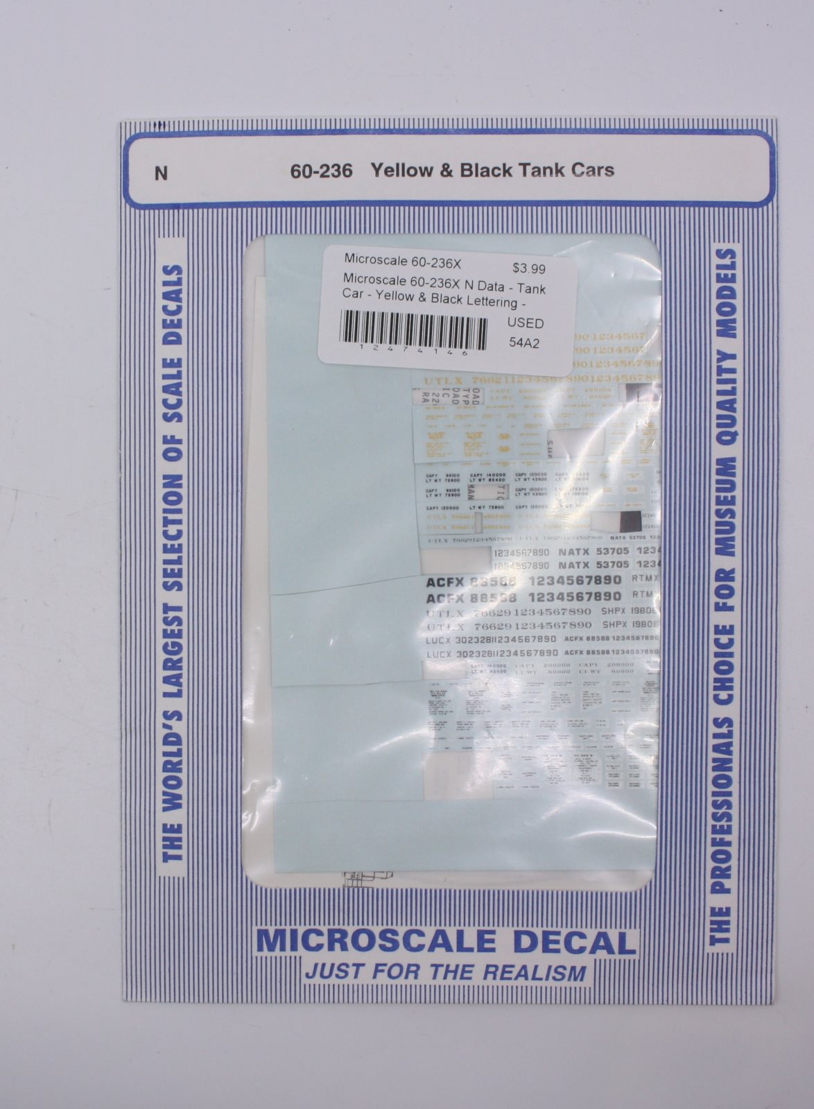 Microscale 60-236X N Yellow & Black Lettering Tank Car Data Decal Sheet - Used