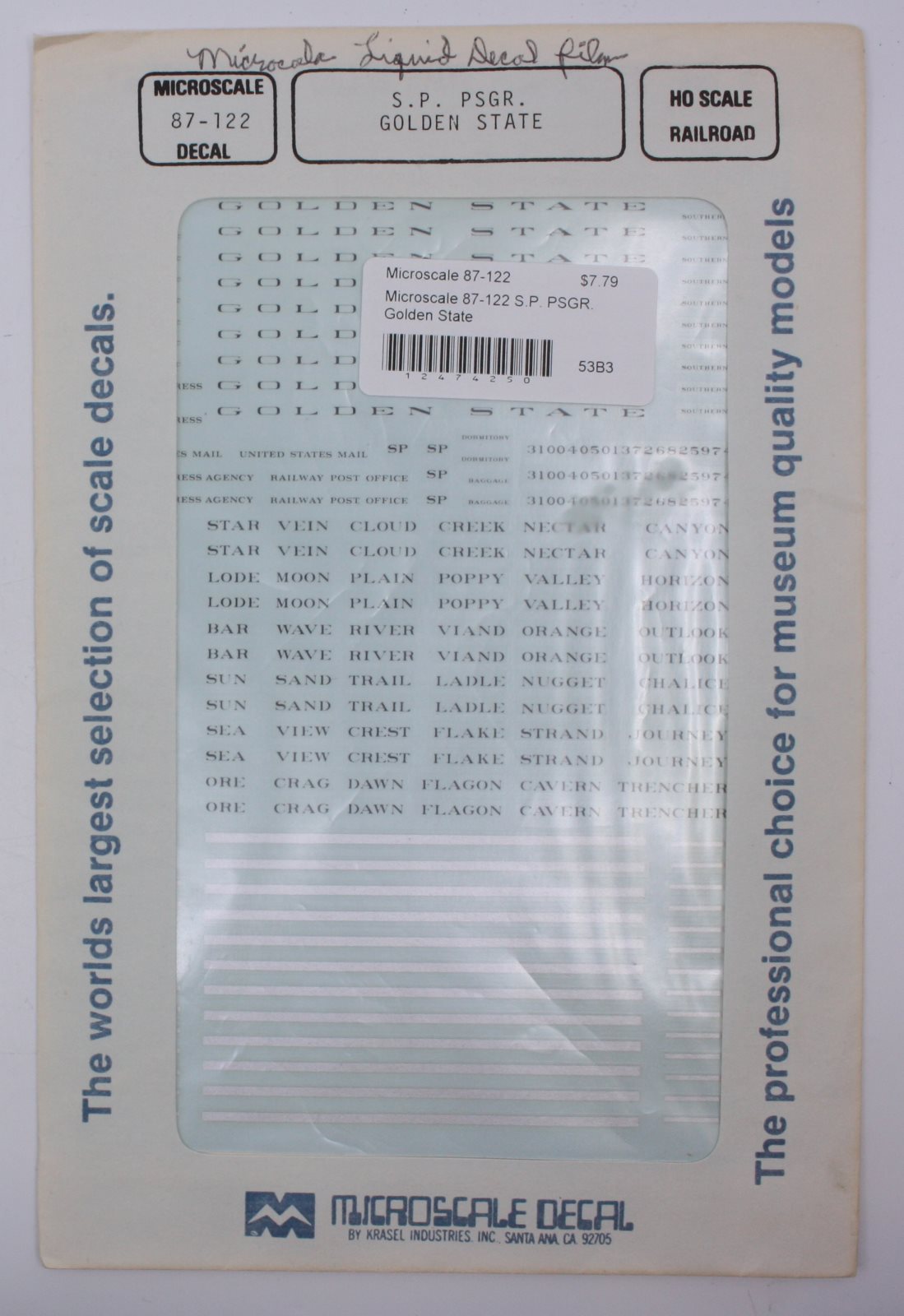 Microscale 87-122 HO SP Golden State Passenger Cars Decal Sheet