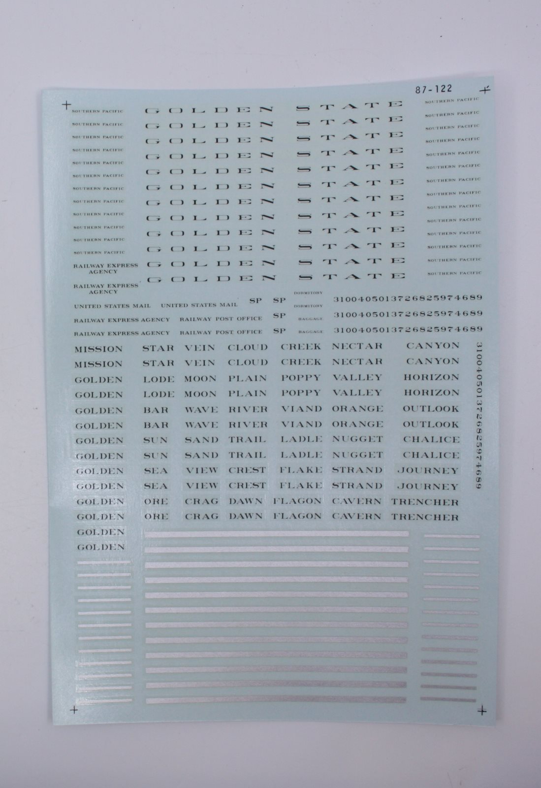 Microscale 87-122 HO SP Golden State Passenger Cars Decal Sheet