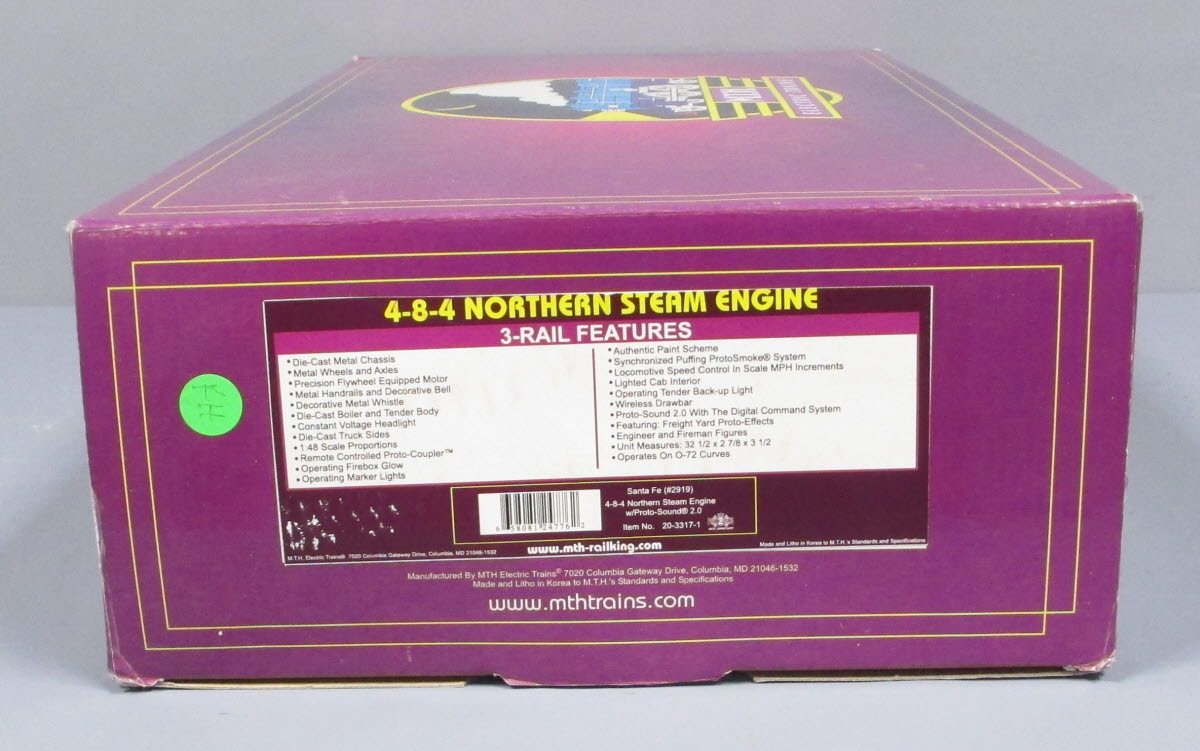 MTH 20-3317-1 Santa Fe 4-8-4 Northern Steam Engine w/PS2 #2919