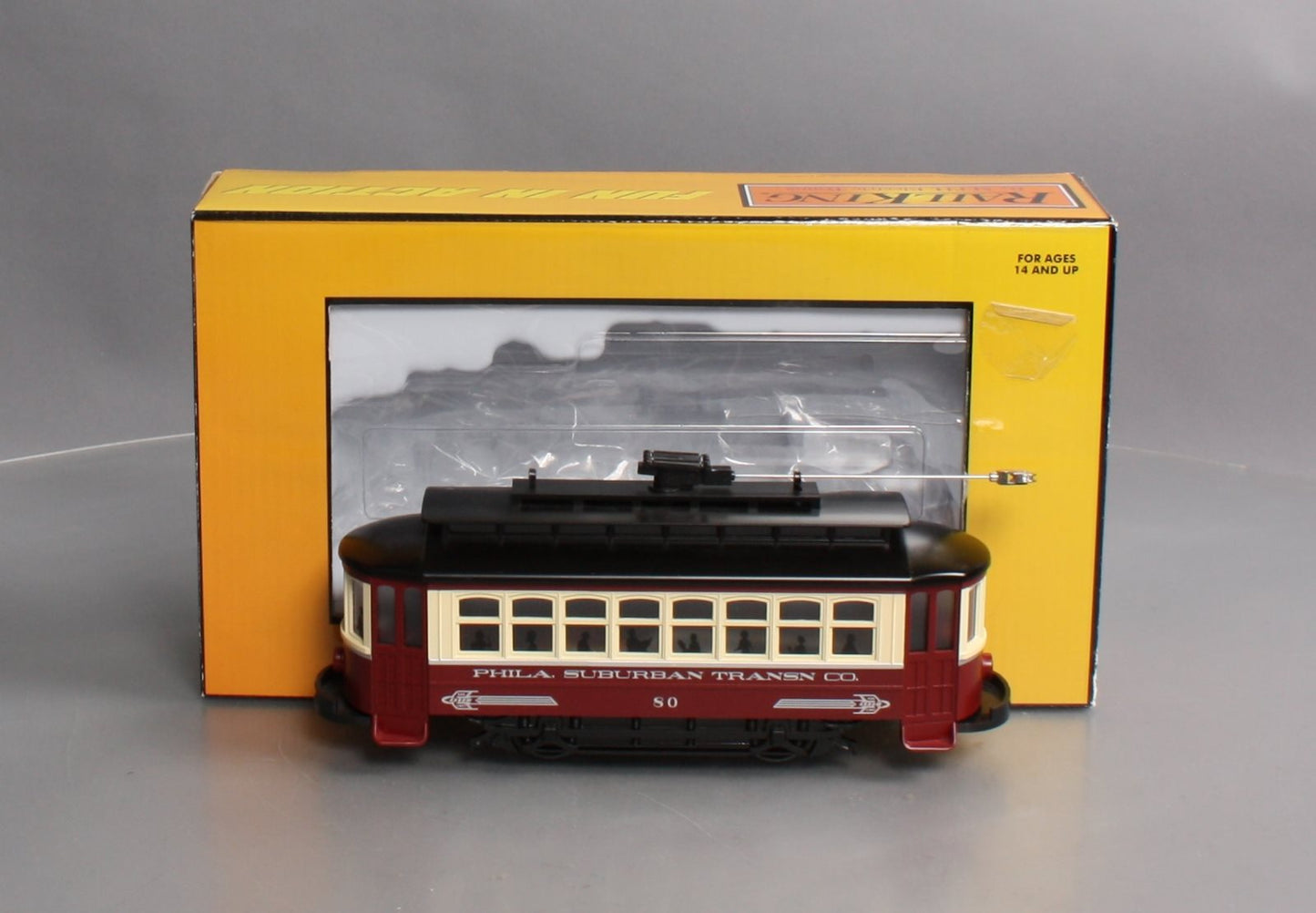 MTH 30-5143 O Gauge Philadelphia Suburban Transit Bump-n-Go Trolley #80