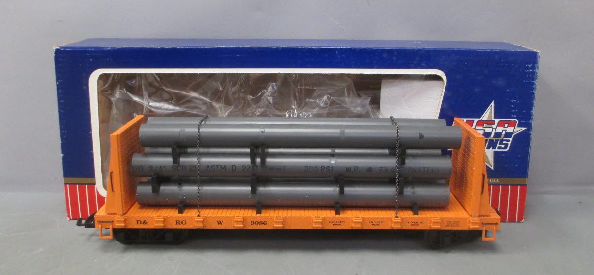 USA Trains R17601 G Denver and Rio Grande Western Pipe Load Flat Car