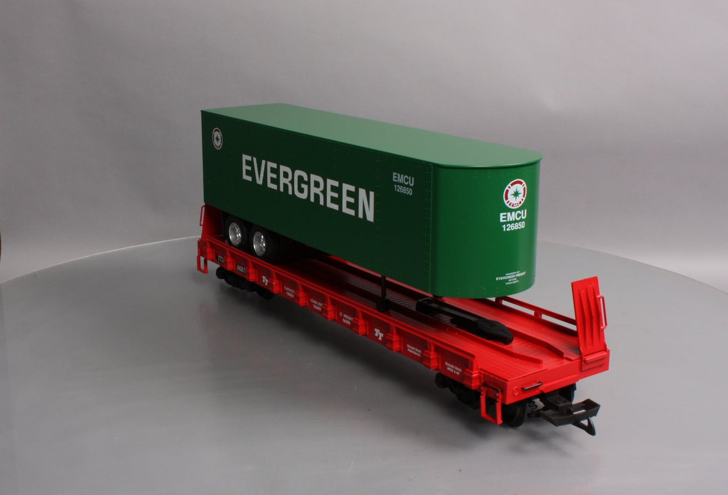 USA Trains R17016 G Evergreen Piggyback Flatcar with Trailer