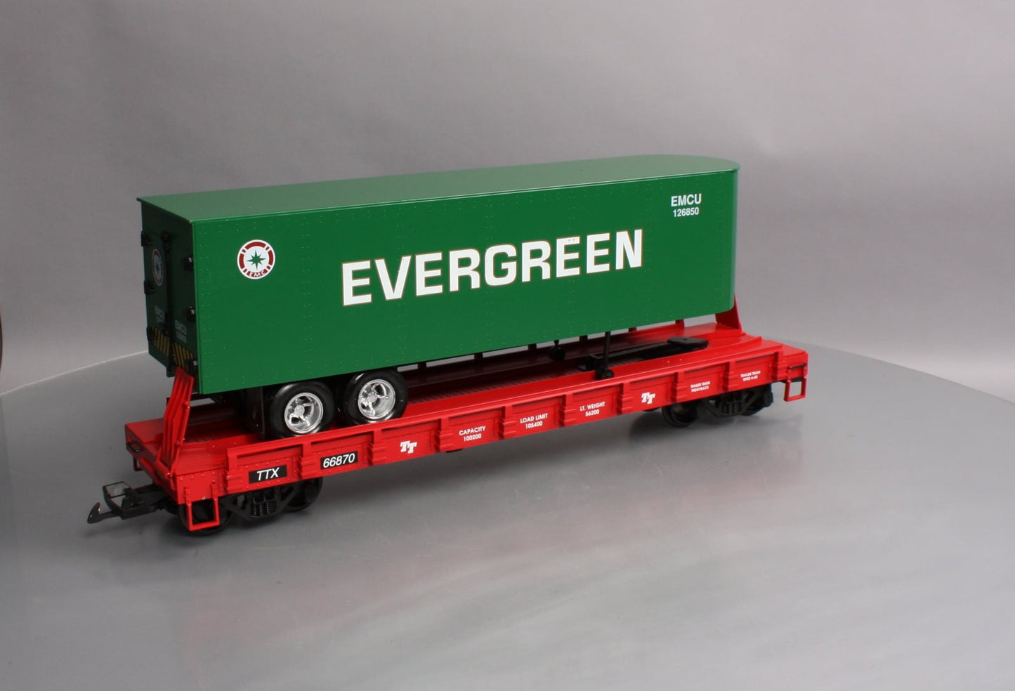 USA Trains R17016 G Evergreen Piggyback Flatcar with Trailer
