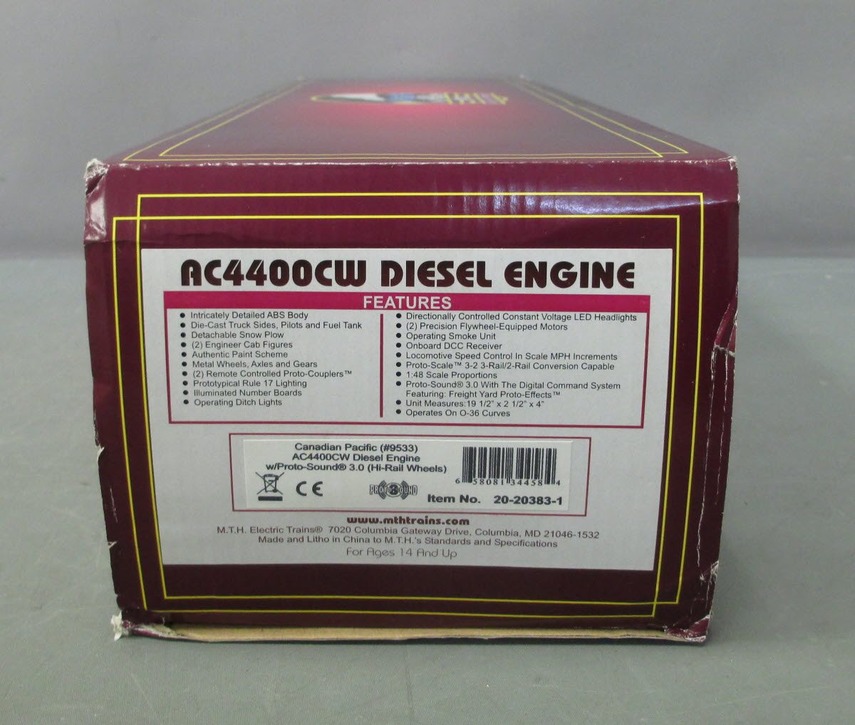 MTH 20-20383-1 CP Rail AC4400cw Diesel Engine w/PS 3.0 #9533 (Hi-Rail Wheels)