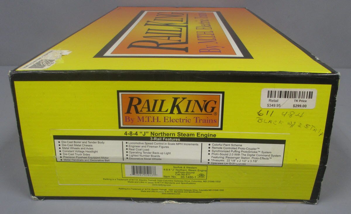 MTH 30-1480-1 O Gauge Norfolk & Western 4-8-4 J Northern Steam Engine w/PS2 #611
