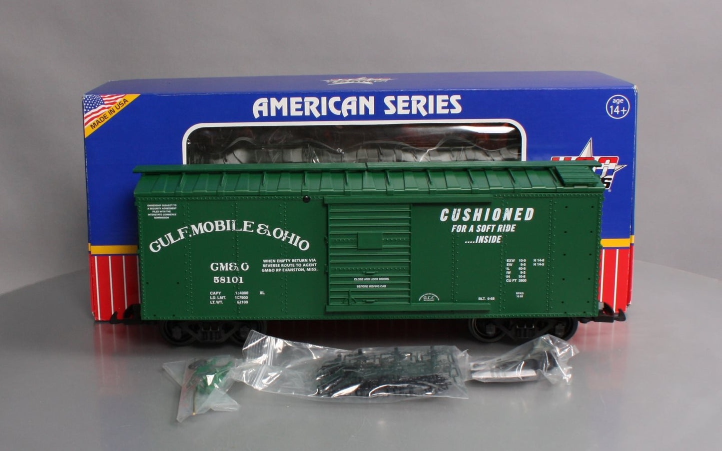USA Trains R19092B G Gulf, Mobile & Ohio Simulated Steel Box Car #58101 (Green)
