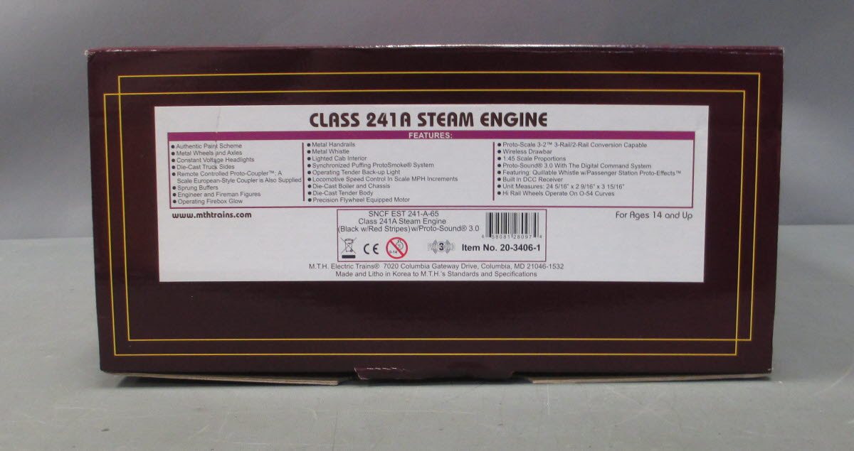 MTH 20-3406-1 SCNF EST Era II Class 241A65 Steam Loco w/PS2 (Hi-Rail) #241-A-65