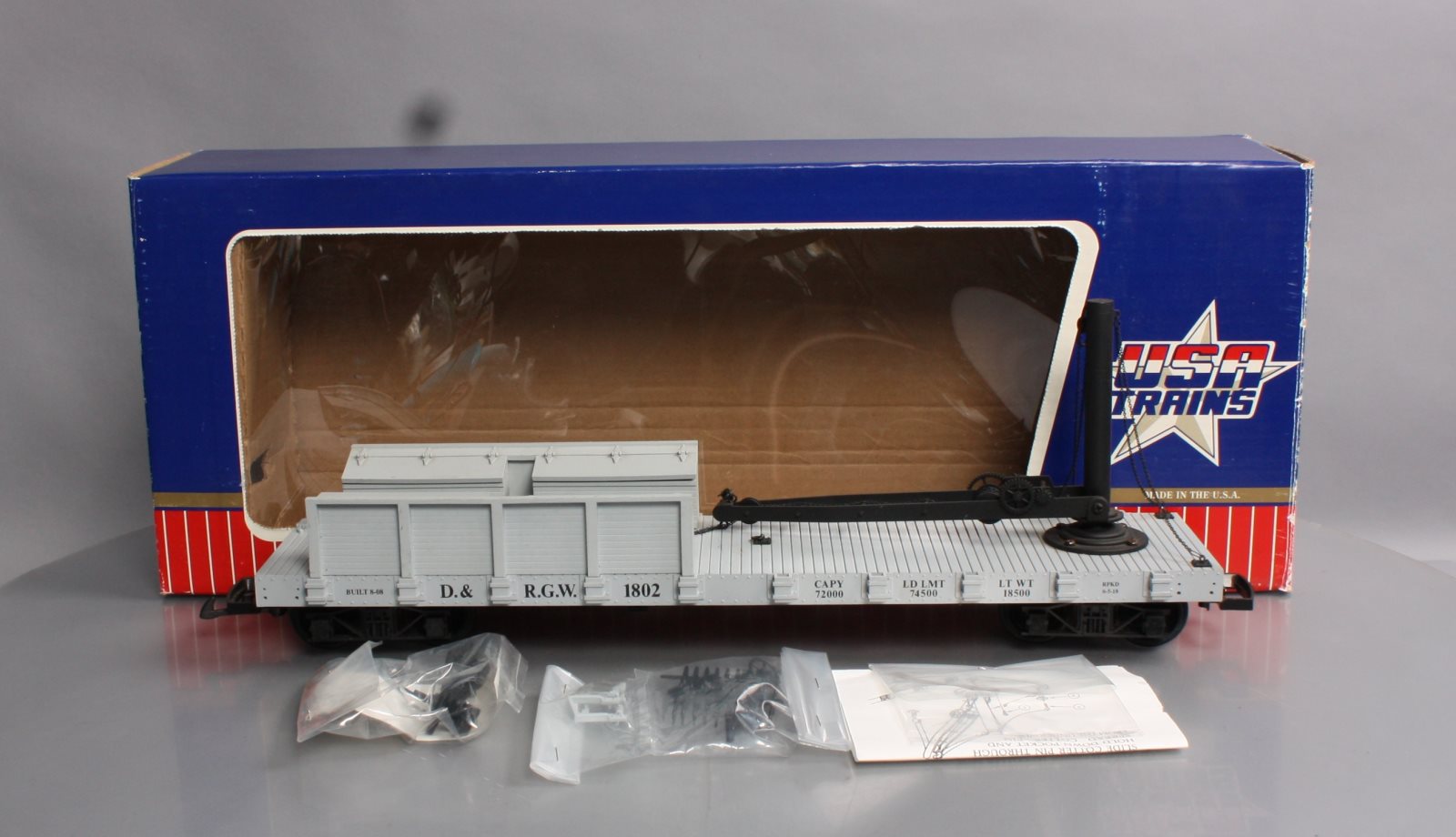USA Trains 1802 G Denver & Rio Grande Western Derrick Car - Plastic Wheels