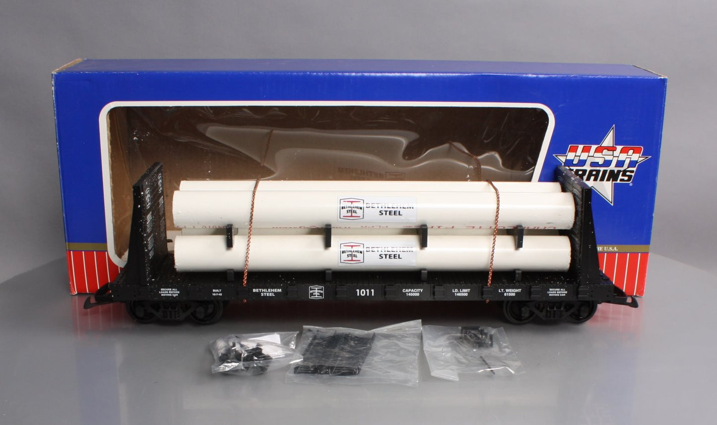 USA Trains R17613A G Bethlehem Steel Pipe Load Flat Cars #1011 Bethlehem Steel