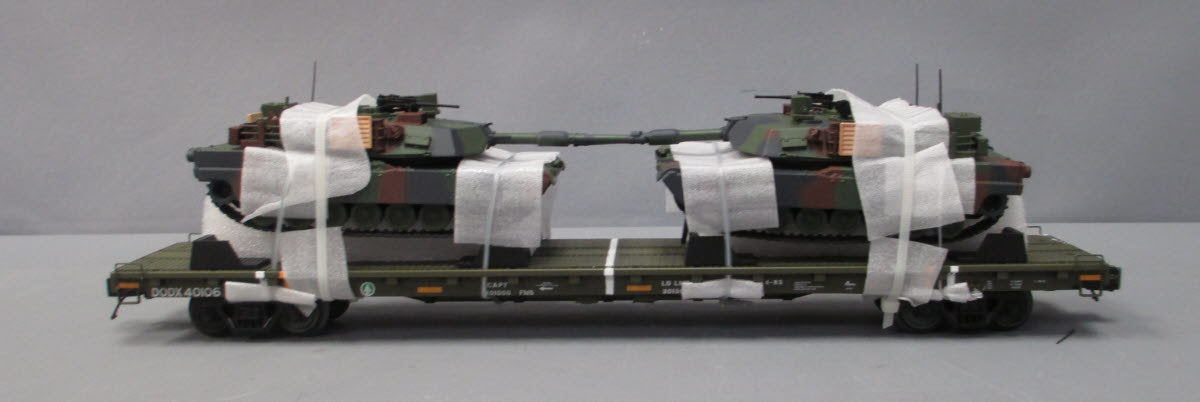 MTH 20-95346 O U.S. Army 60' Flat Car with 2 M1a Abrams Tanks #40102