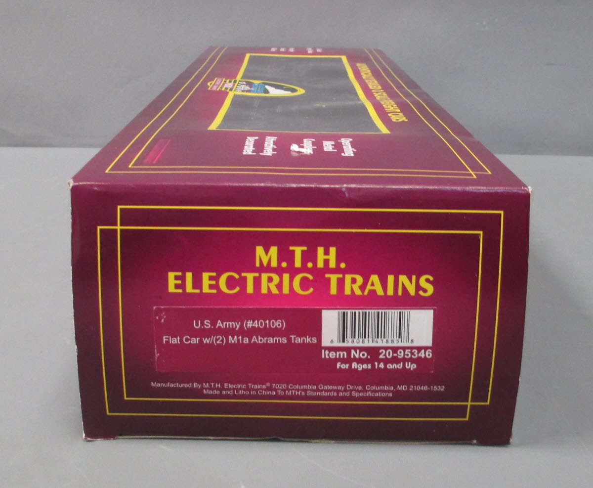 MTH 20-95346 O U.S. Army 60' Flat Car with 2 M1a Abrams Tanks #40102