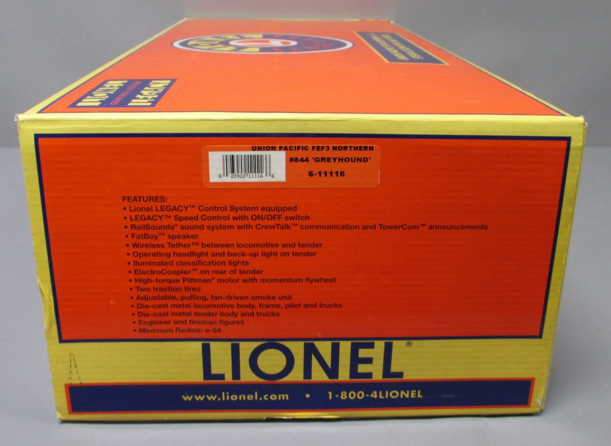 Lionel 6-11116 O UP 4-8-4 FEF3 Northern Greyhound Steam Locomotive & Tender #844