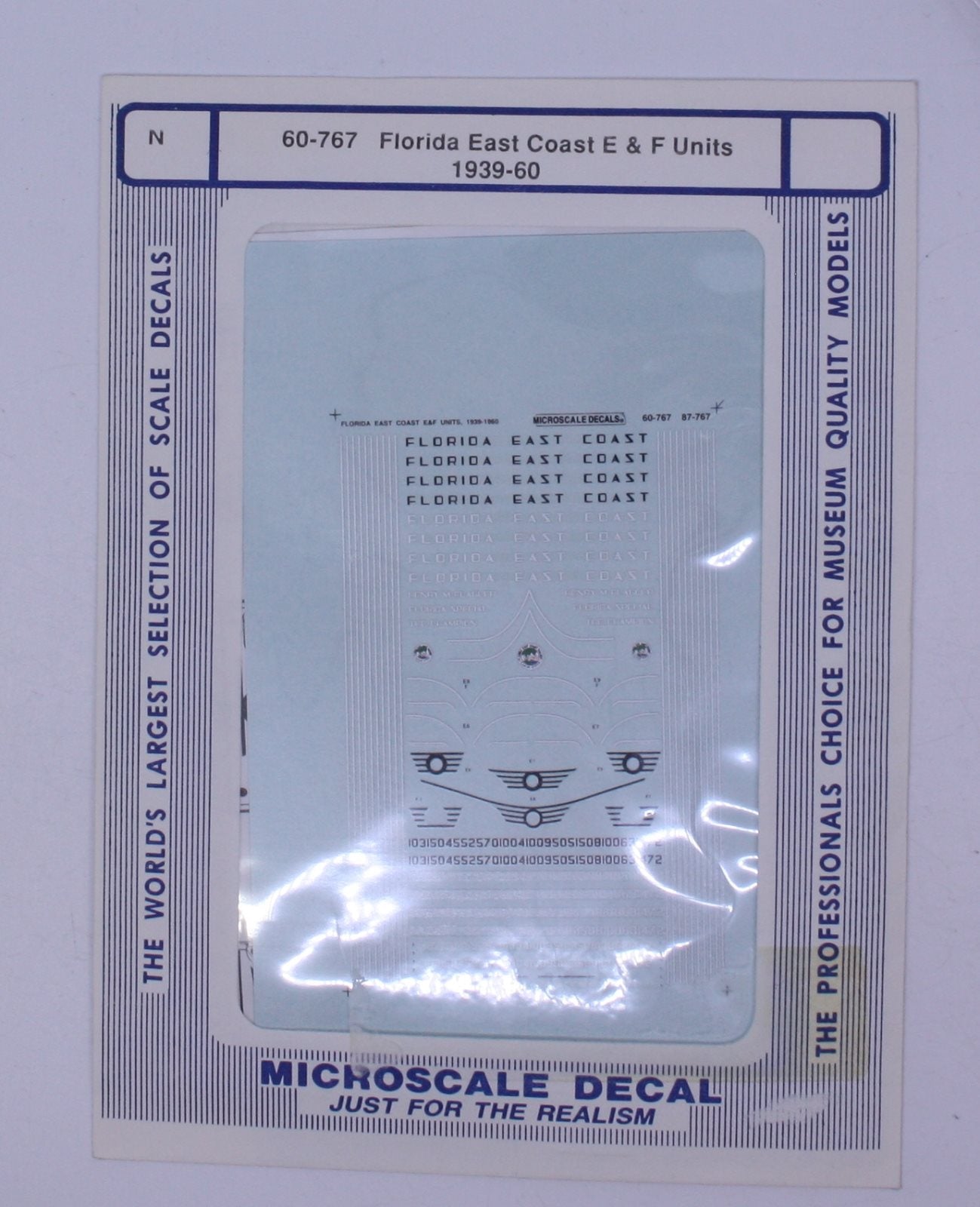 Microscale 60-767 N Florida  East Coast E & F-Units Diesels1939-1960 Decal Sheet