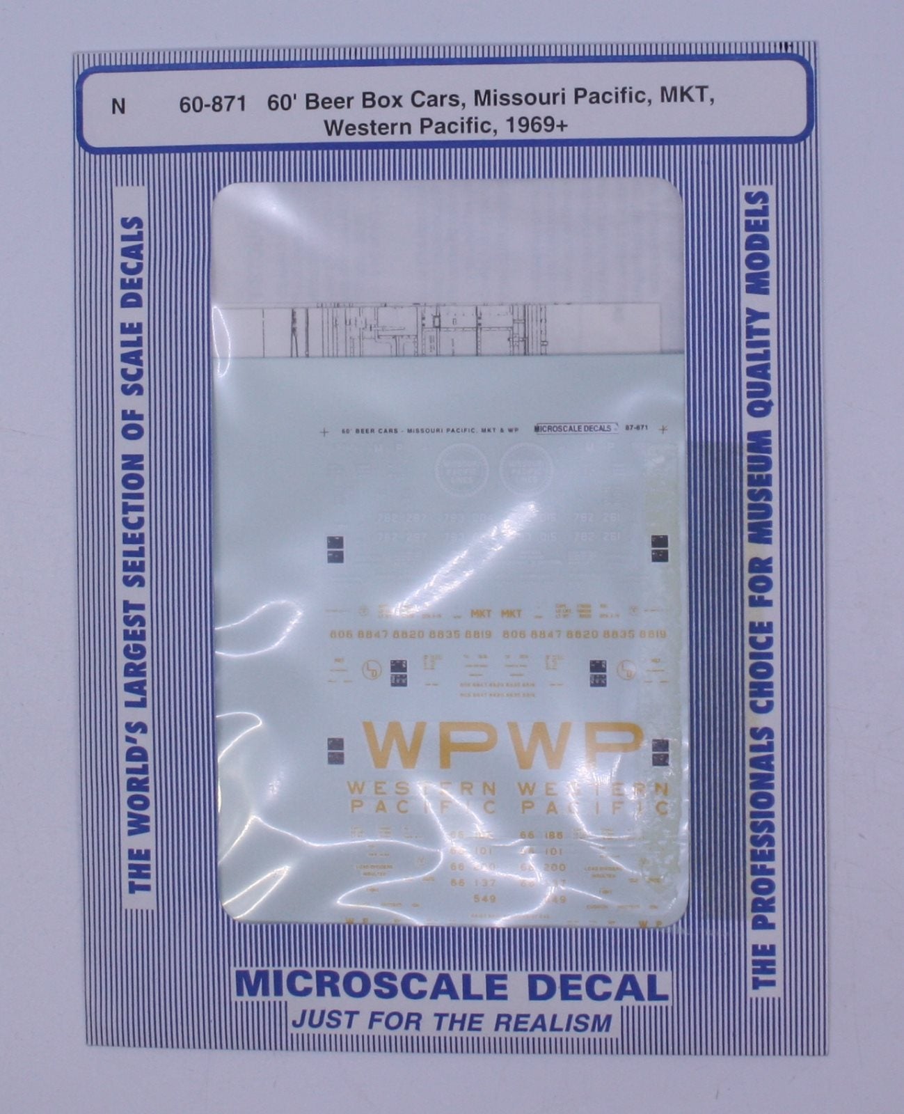 Microscale 60-871 1969+ MP, MKT, WP 60'' Beer Box Cars Decal Sheet