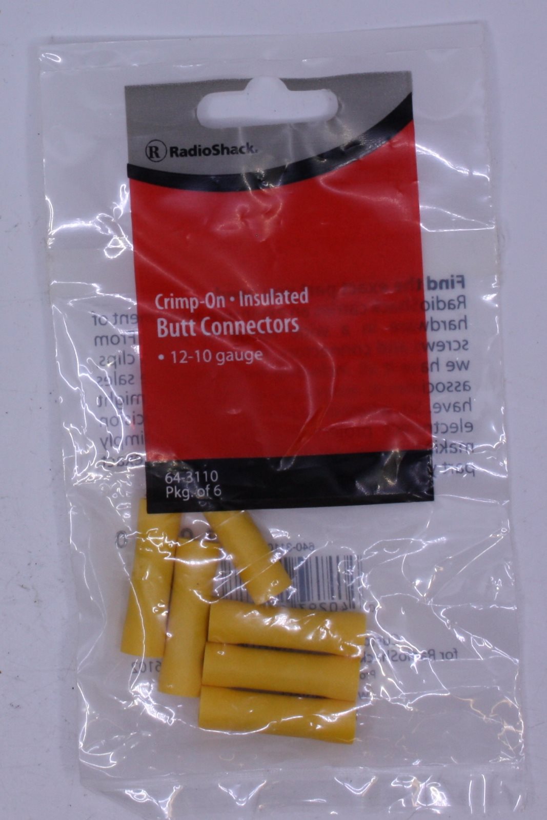 Radio Shack 64-3110 Crimp-On Insulated Butt Connectors (Pack of 6)