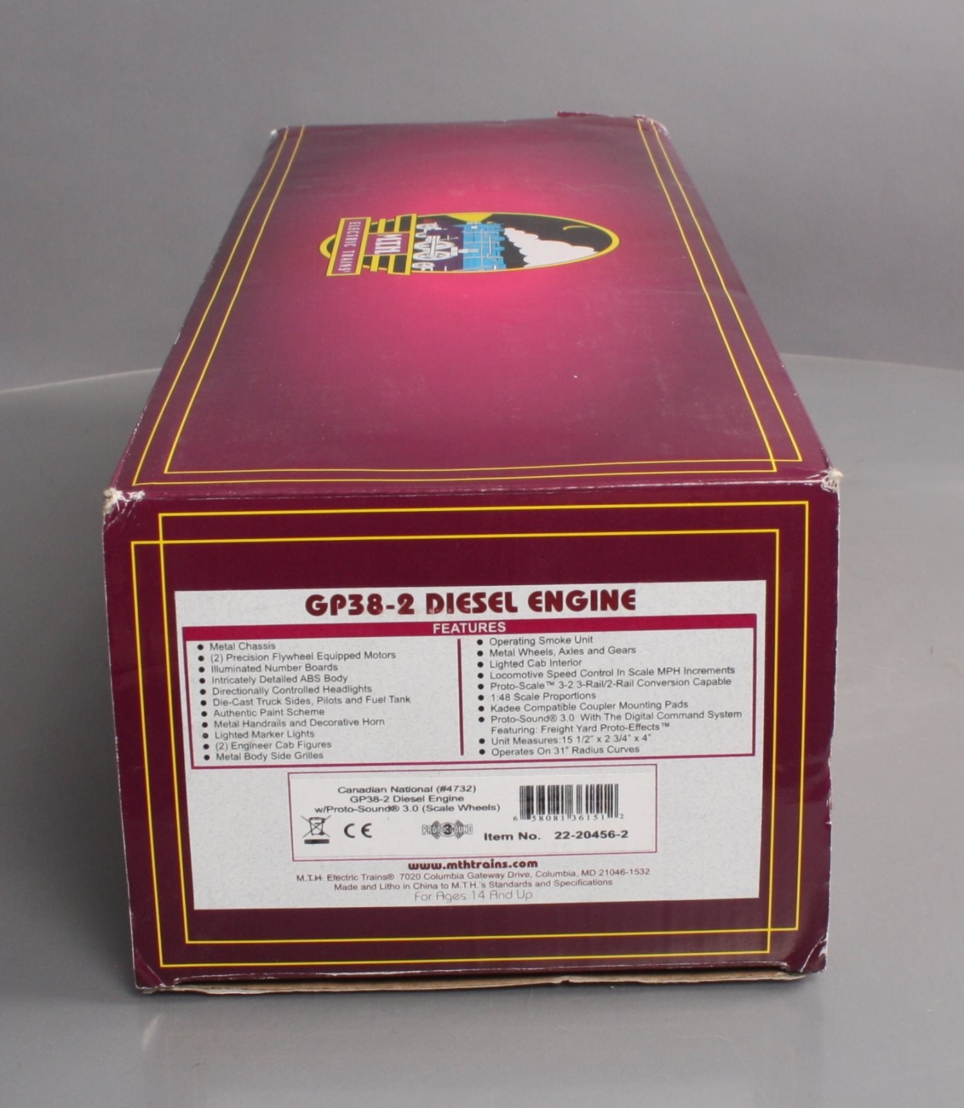 MTH 22-20456-2 O Scale Canadian National GP38-2 Diesel Engine w/ PS 3.0 (2-Rail)