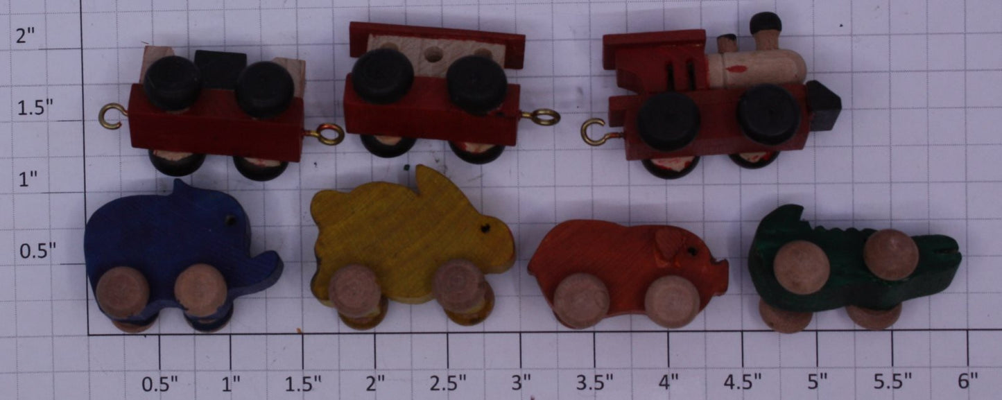 Acme 100-2 Small Wooden Miniature Trains and Animal Cars Set (Set of 7)