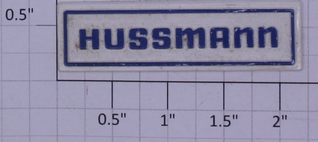 Acme 1000X-146 Hussmann White Plastic Nameplate w/ Blue Lettering