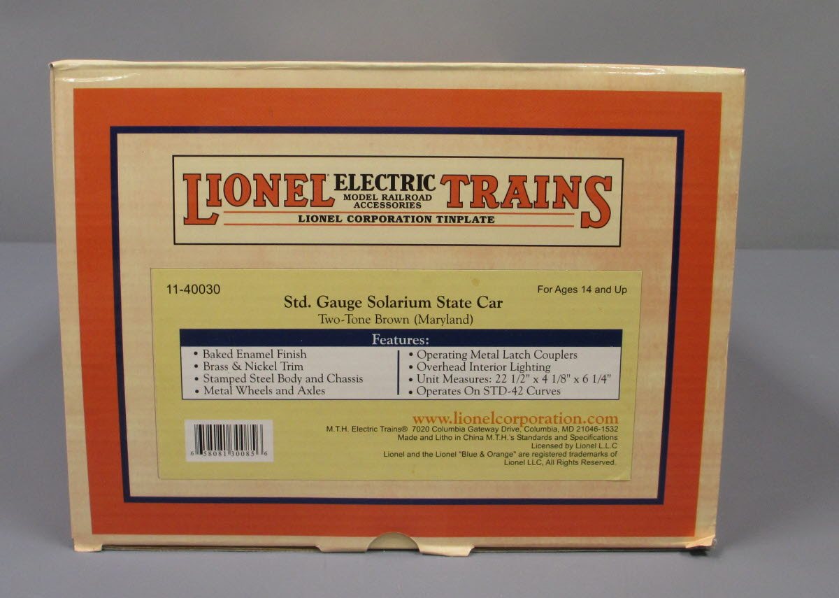 MTH 11-40030 Standard Gauge Maryland Two-Tone Brown Solarium State Car
