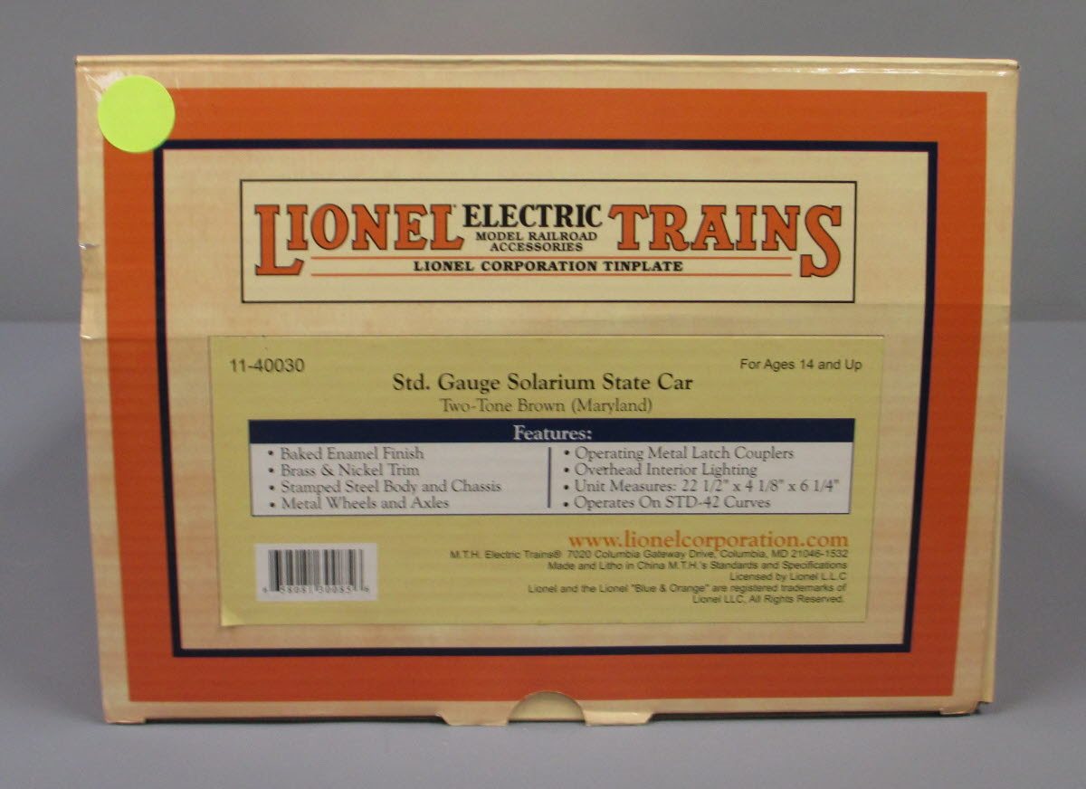 MTH 11-40030 Standard Gauge Maryland Two-Tone Brown Solarium State Car