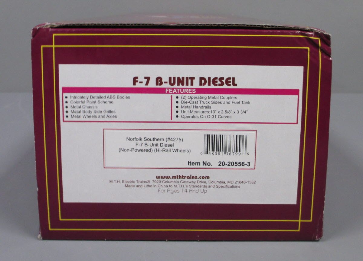 MTH 20-20556-3 Norfolk Southern F-7 B-Unit Non-Powered Diesel Engine #4275