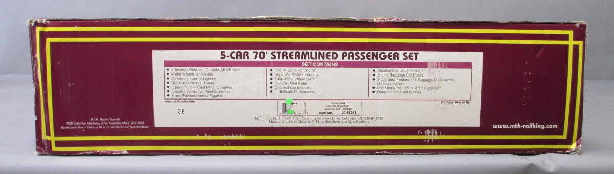 MTH 20-65213 O Pennsylvania Premier 70' Streamlined Passenger Car Set (Set of 5)