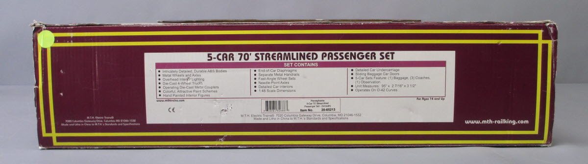 MTH 20-65213 O Pennsylvania Premier 70' Streamlined Passenger Car Set (Set of 5)