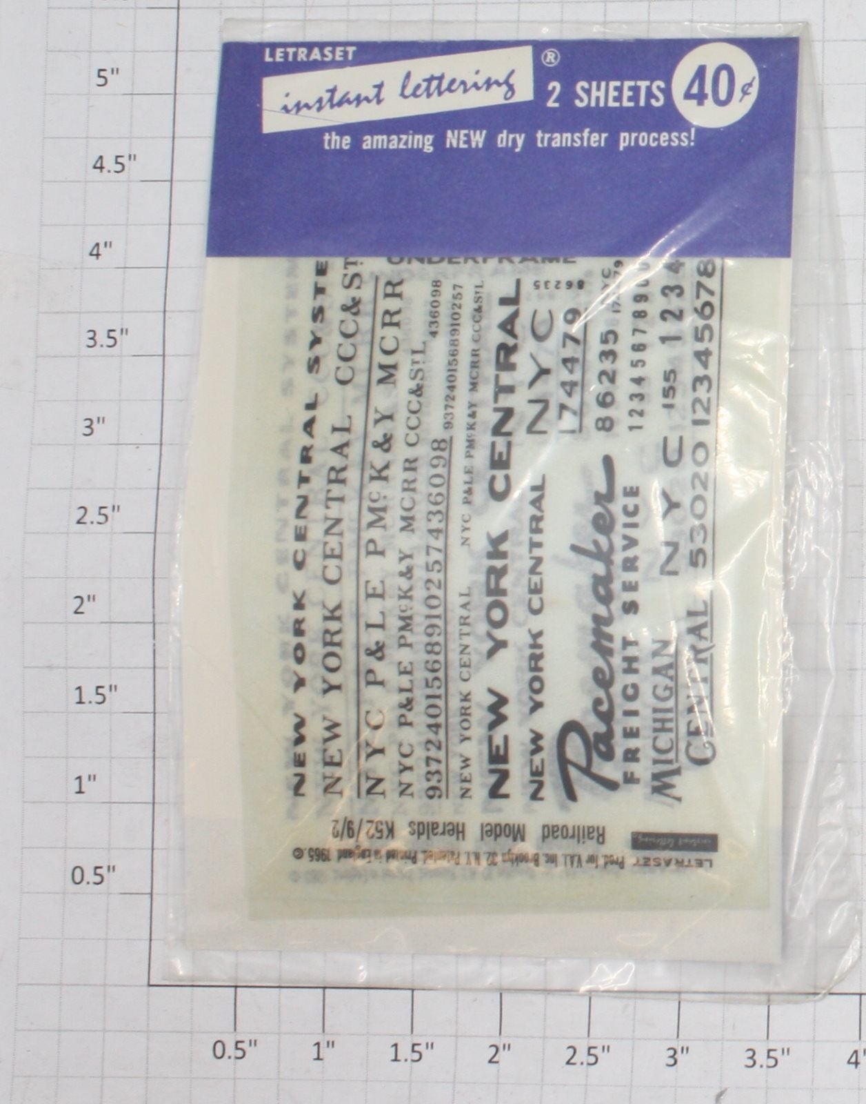 Acme K52/9/2 Letraset New York Central Black Lettering Dry Transfer for HO