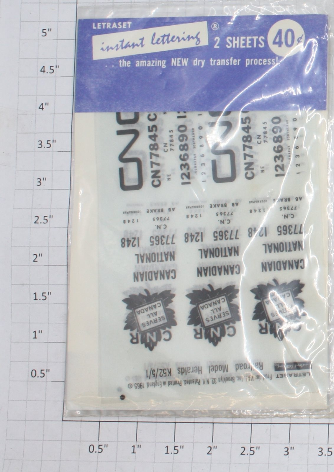 Acme K52/5/1 Letraset Canadian National Black Lettering Dry Transfer for HO