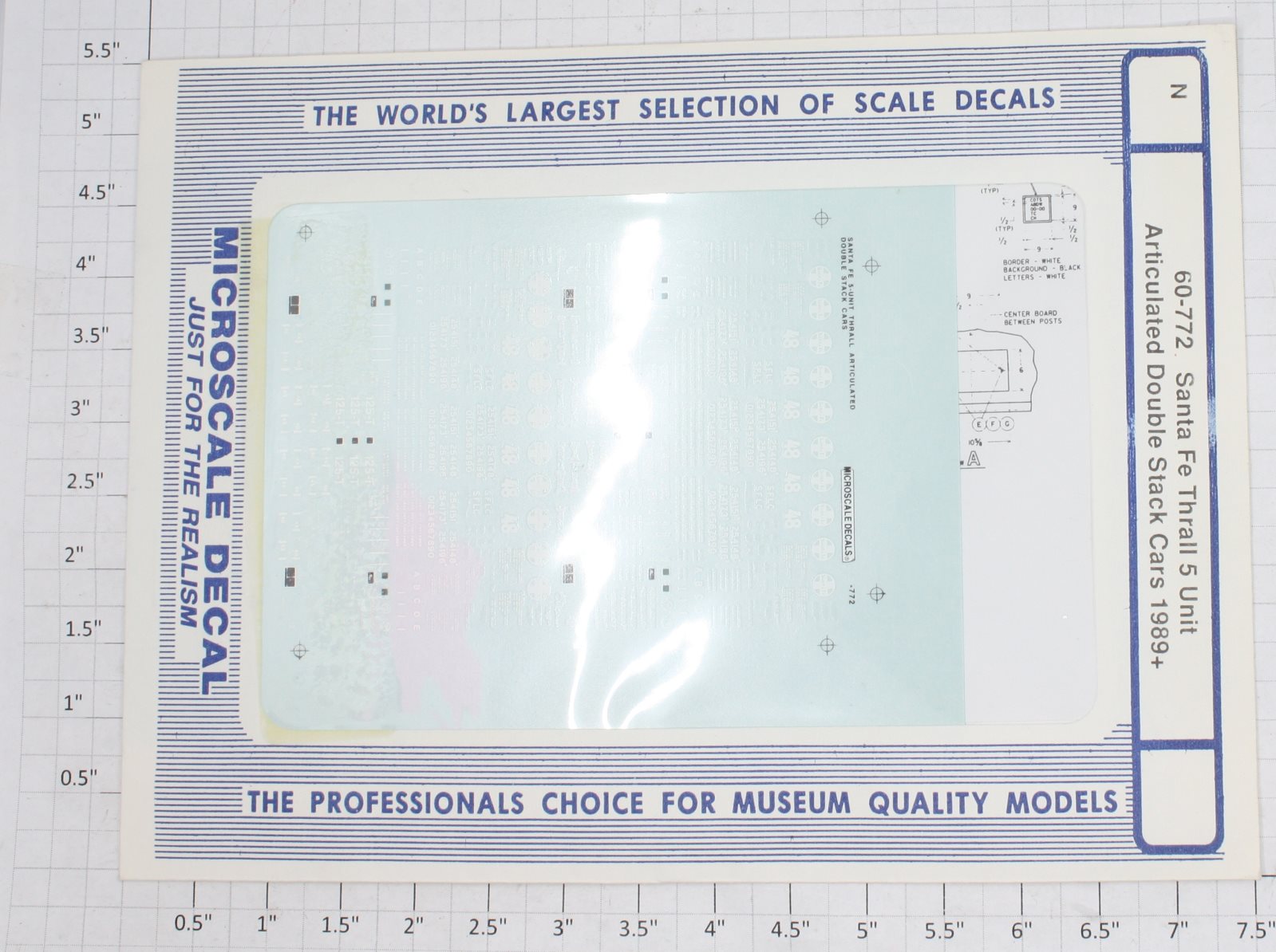 Microscale 60-772 N 1989+ SF Thrall 5 Unit Articulated Double Stack Car Decals