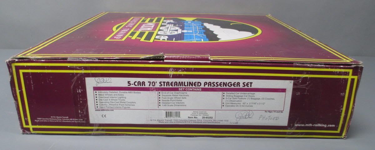 MTH 20-65252 O Atlantic Coast Line 70' Streamlined Passenger Car Set (Set of 5)