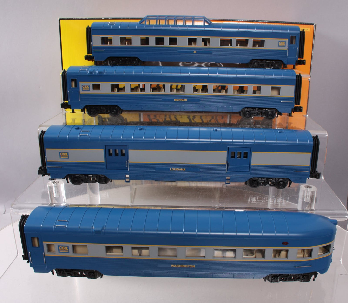 MTH 30-67600 O CSX RailKing 60' Streamlined ABS Passenger Car Set (Set of 4)