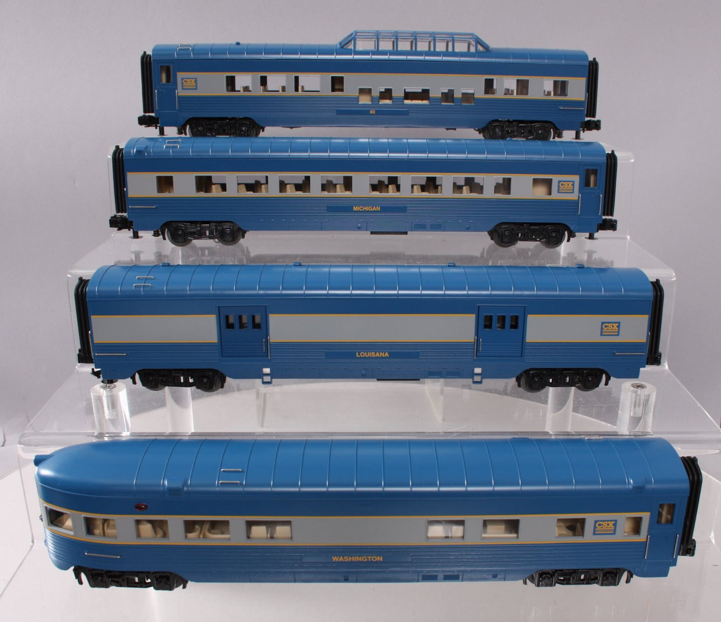 MTH 30-67600 O CSX RailKing 60' Streamlined ABS Passenger Car Set (Set of 4)