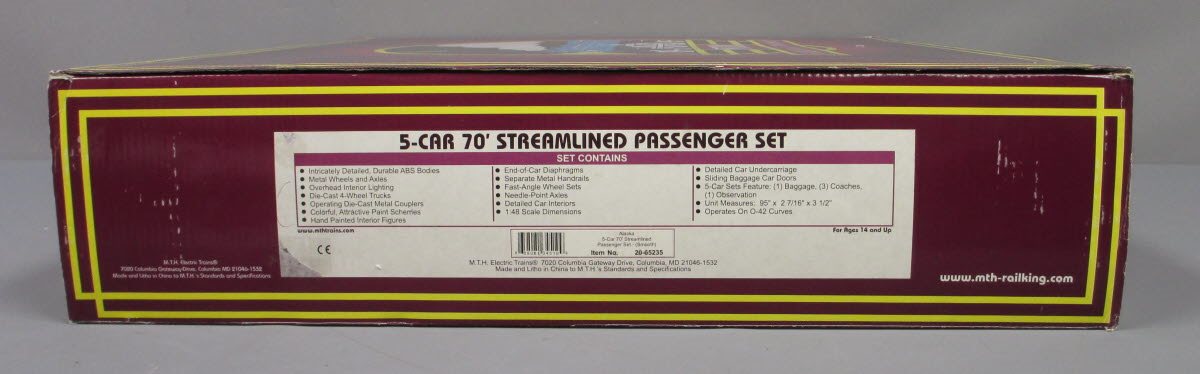 MTH 20-65235 O Alaska 5pk 70' Smoothside Psg.Cars