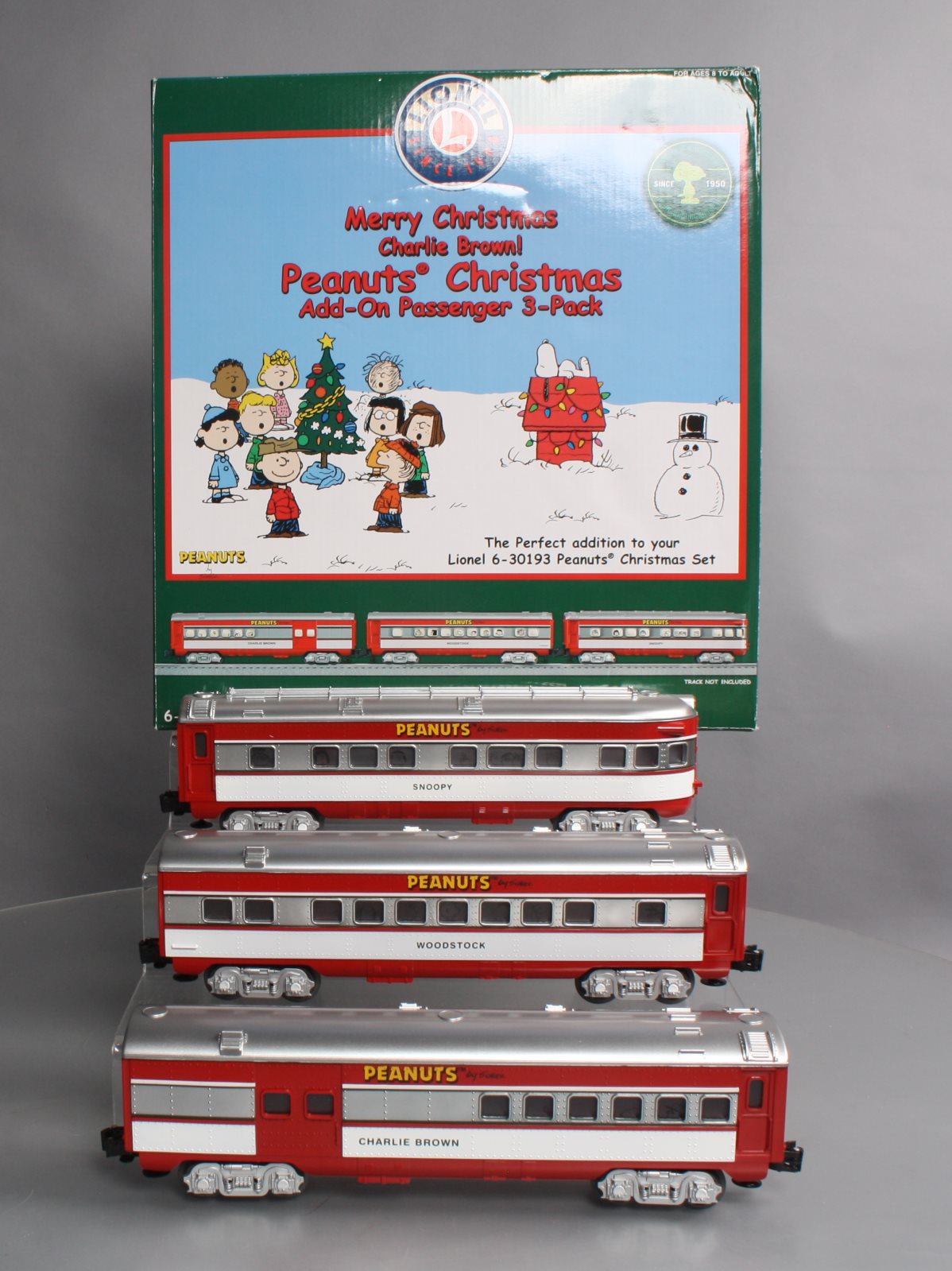 Lionel 6-35286 PEANUTS Christmas Passenger Car 3-Pack Add On