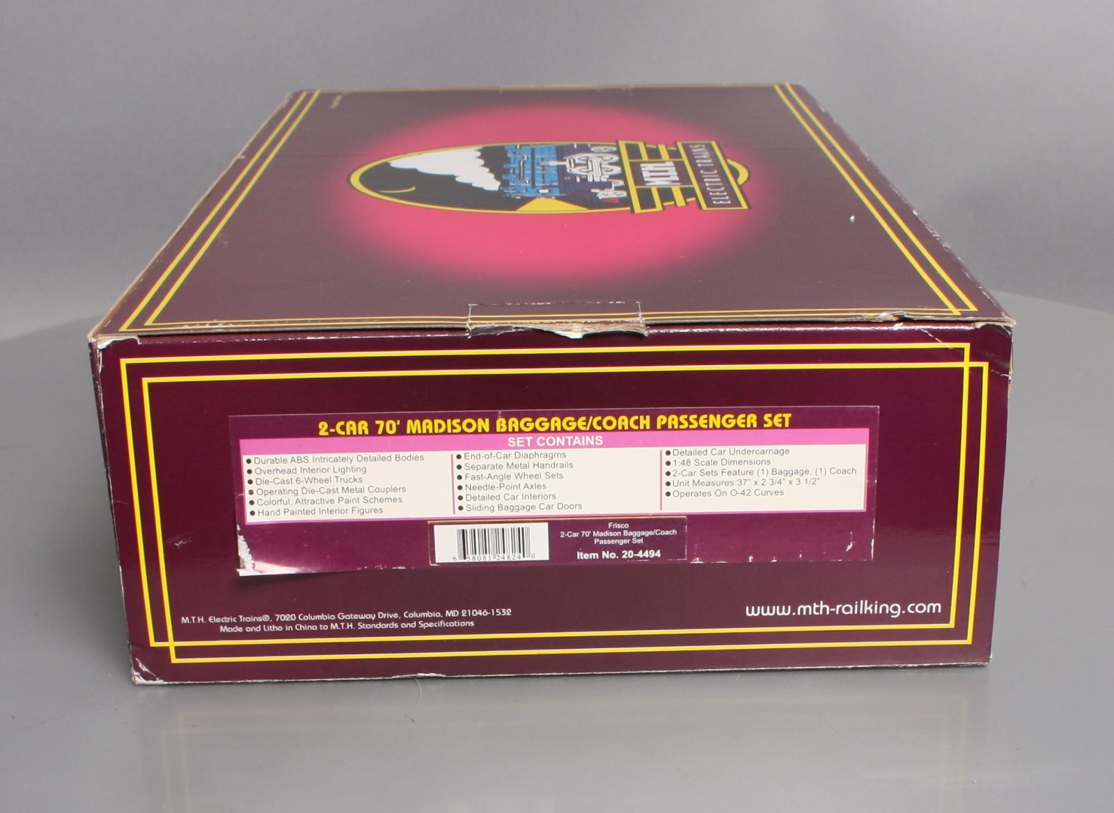 MTH 20-4494 O Frisco 70’ Madison Baggage/Coach Passenger Car Set (Set of 2)