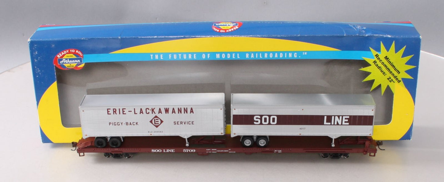 Athearn 92617 HO SOO Line 85' Flatcar w/2- 40' Trailers #5709